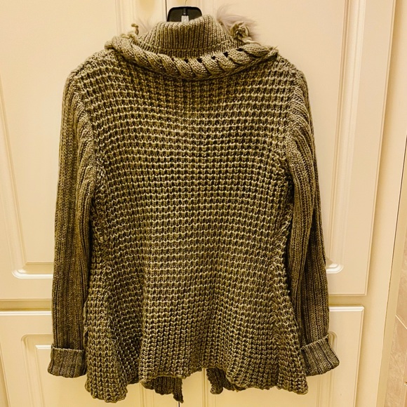 ‼️Close Out‼️ Sweater Coat, Taupe, Beautiful shiny faux fur accent - Picture 7 of 10